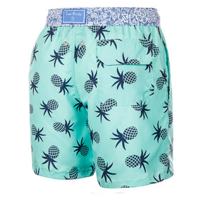 Pine Flip - turquoise Swim Short with blue pineapples - True Boxers