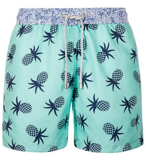 Pine Flip - turquoise Swim Short with blue pineapples - True Boxers