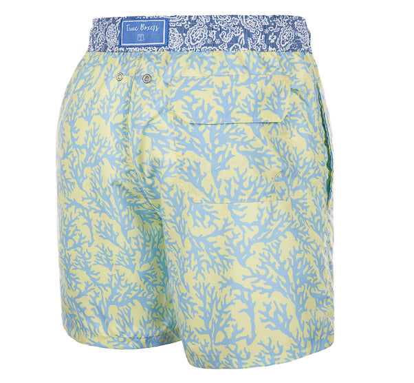 Lemon Drop - yellow colored Swim Short with corals - True Boxers