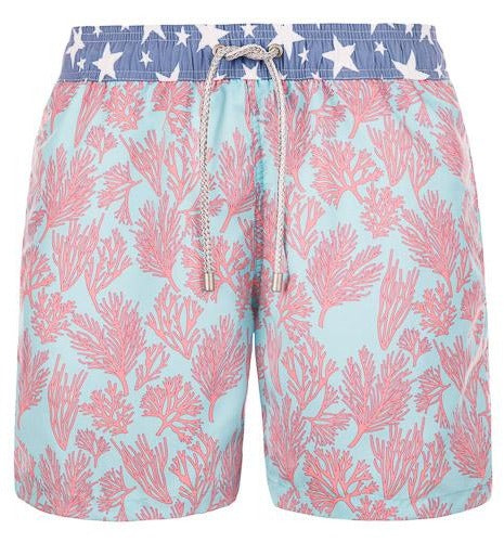 Coral Fizz - light blue colored Swim Short with corals - True Boxers