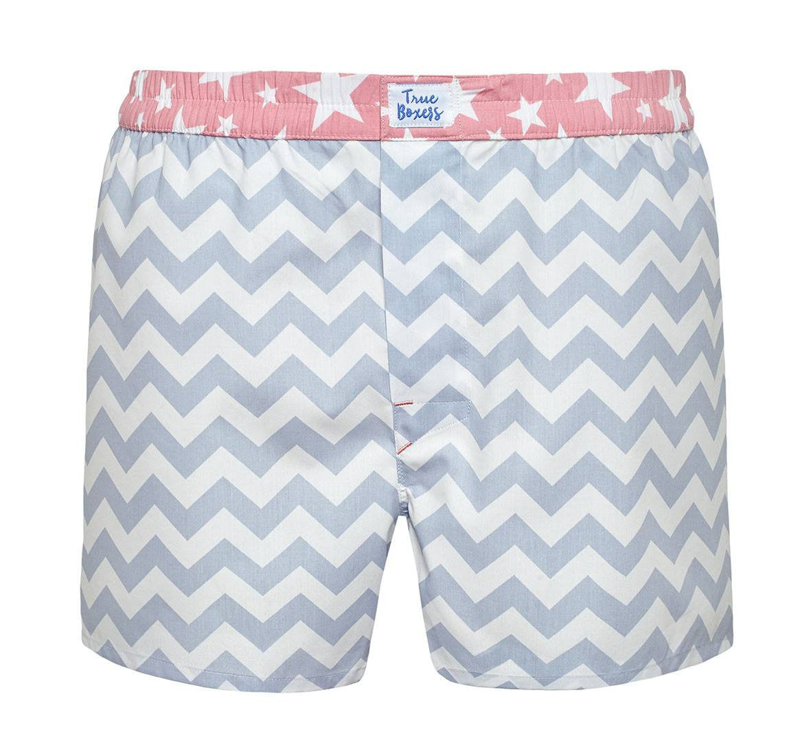 The Zig Zag - blue white zig zag pattern Boxer Short - True Boxers